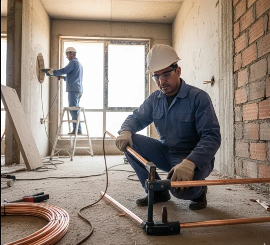 عملية تركيب مواسير التكييف